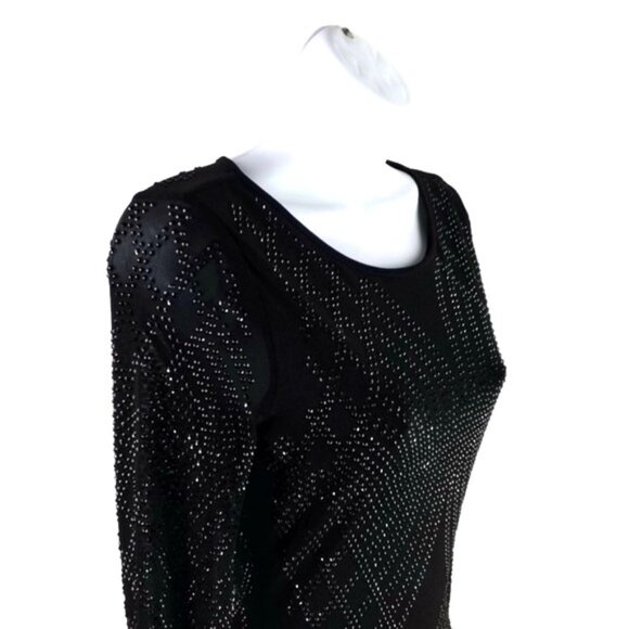Windsor Round Neck Long Sleeve Studded Bodycon Mini Dress Womens Black Small NWT - Picture 3 of 16